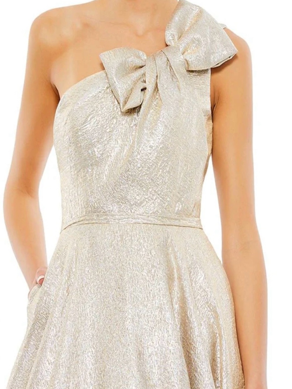 NWT Mac Duggal One-Shoulder 67890 Oyster  Metallic Ball Gown - Picture 3 of 11